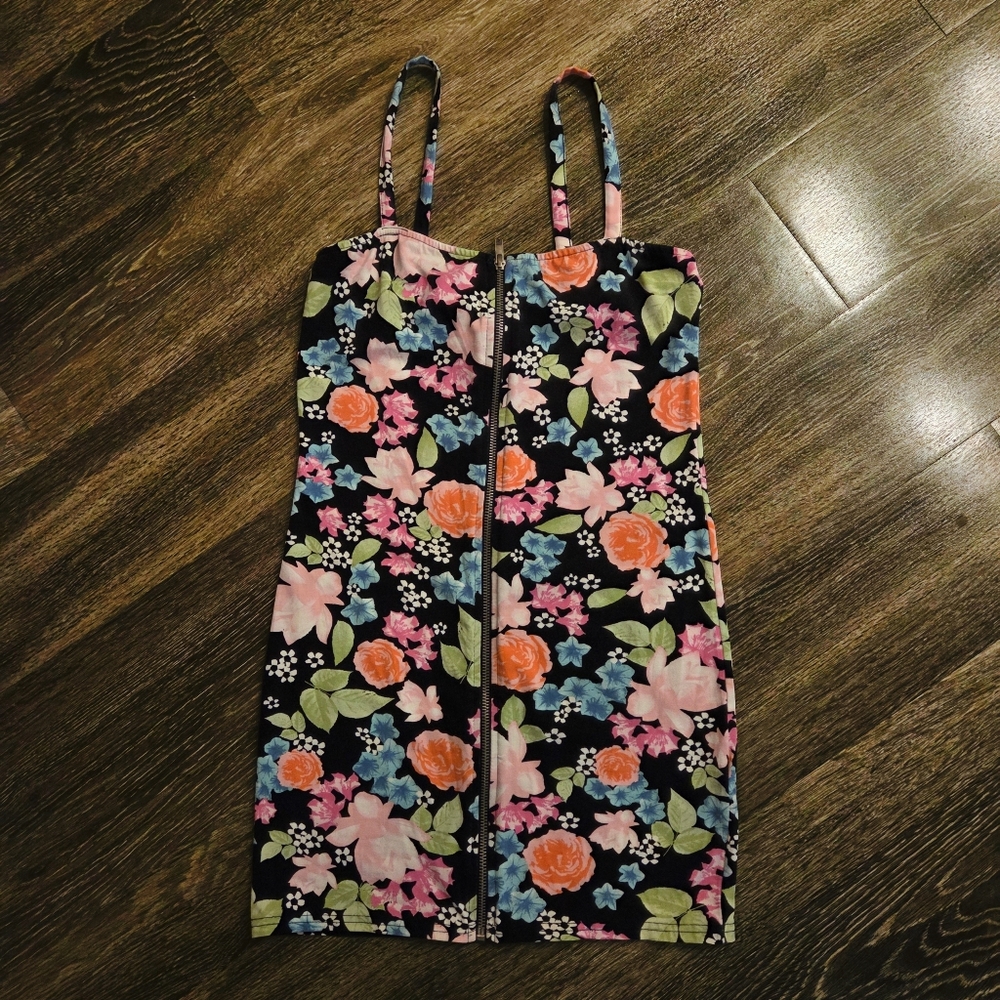 Divided Floral Zip-Up Bodycon Dress